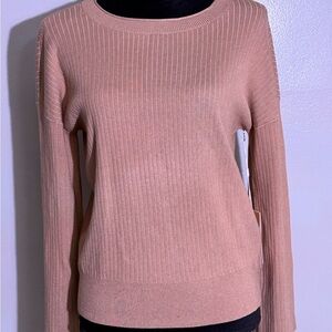 Women's CYRUS Ribbed Knit Sweater Shirt Round Neck, Brown Size XS